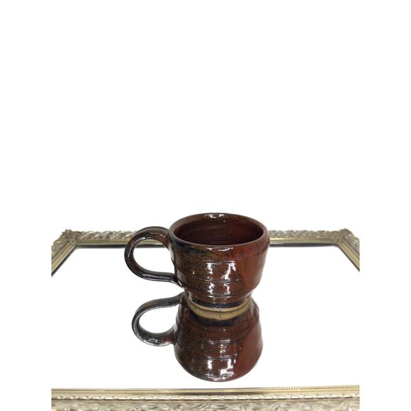 Signed Pottery mug, wide handle, brown, wheel thrown pottery, glazed, non-toxic - Picture 1 of 10